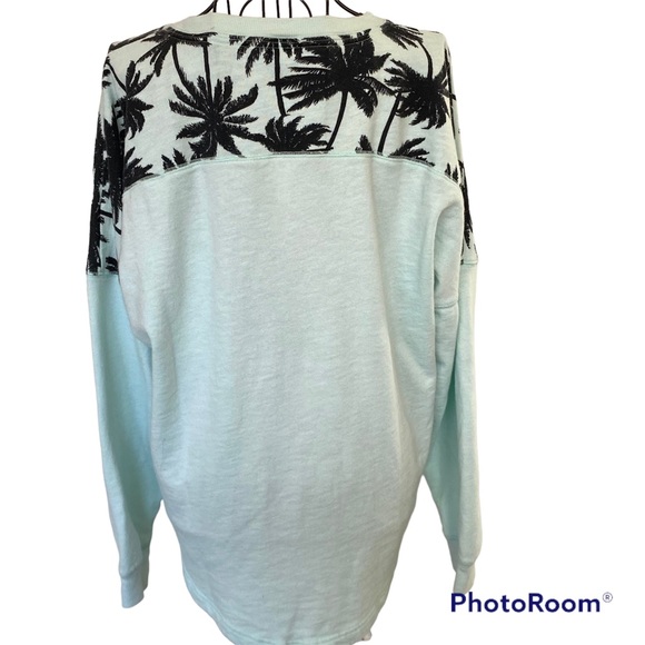 PINK Victoria’s Secret Long Sleeve Sweatshirt with Palm Trees and Dog Logo Sz M - Picture 2 of 9